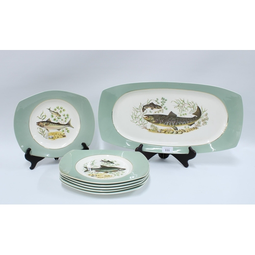 111 - Norwegian Figgjo Flint fish service comprising set of six plates and one serving plate (7) 50 x 25cm... 