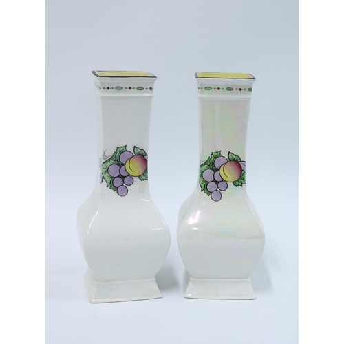 112 - Shelley Fruit Spray pattern vases with printed factory backstamps, (2) 21cm.