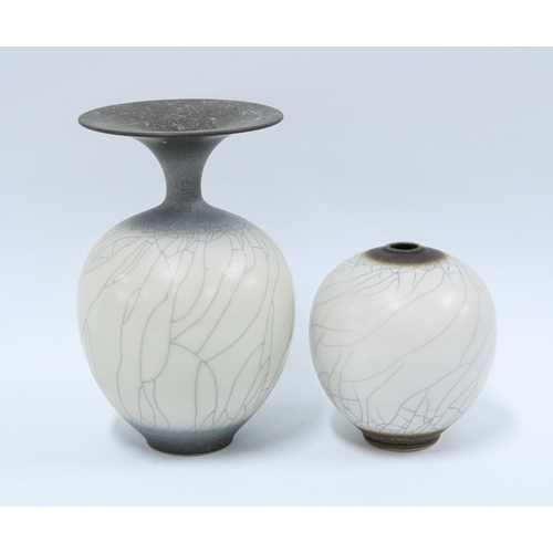 117 - Two David White studio pottery crackle vases, (2) 16cm.