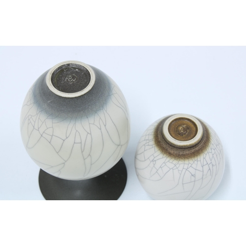 117 - Two David White studio pottery crackle vases, (2) 16cm.