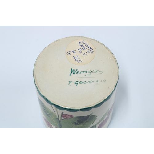 120 - Wemyss Ware Raspberries pattern preserve jar and cover, painted backstamps, 13 x 10cm.