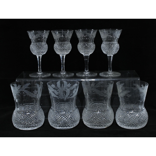 124 - Edinburgh crystal thistle etched glasses to include four whisky tumblers and four wine glasses (8) 1... 