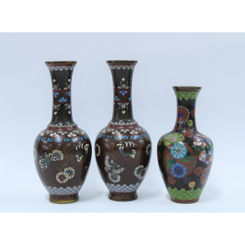 139 - Three cloisonne vases (3) 16cm.