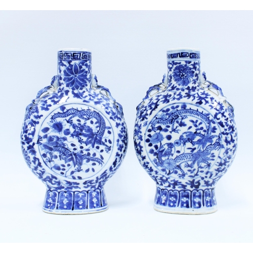 144 - Pair of Chinese blue and white Moonflasks (2) 22 x 16cm.