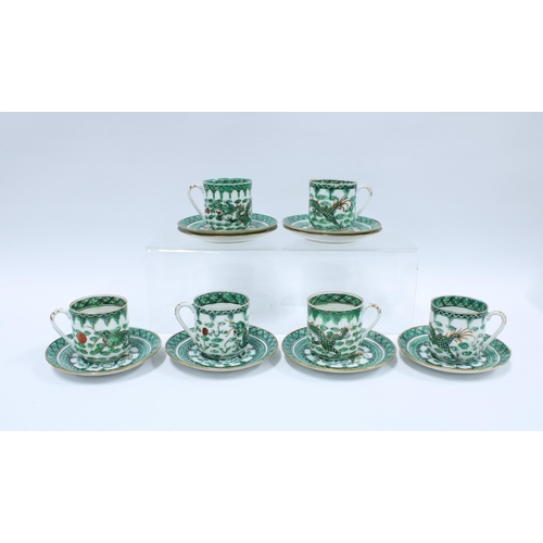 145 - Chinese famille verte set of six coffee cans and saucers (12)