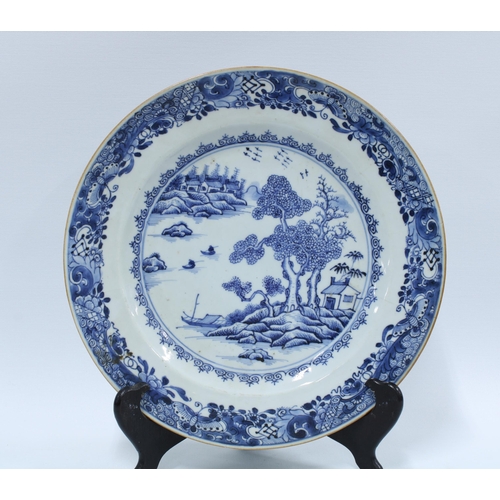 149 - Chinese blue and white plate, Chinese Imari plate and a Staffordshire dish (3) 27cm.