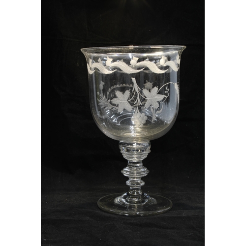 152 - Coin goblet with 1758 shilling enclosed in the stem, etched monogram DMH within a cartouche bordered... 