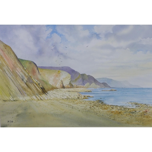 160 - Malcolm Coils, 'North From St Abbs', watercolour, signed and framed under glass, 54 x 37cm