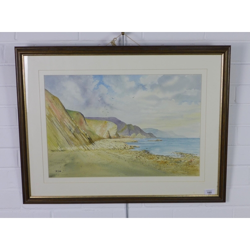 160 - Malcolm Coils, 'North From St Abbs', watercolour, signed and framed under glass, 54 x 37cm