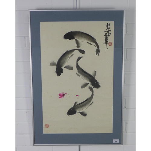 168 - Japanese carb print, with red seal marks, framed under glass, 43 x 67cm