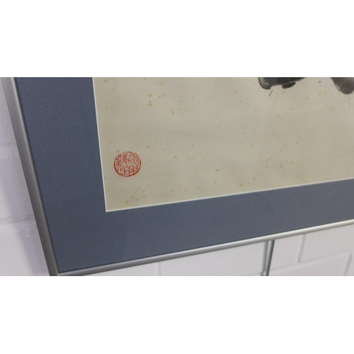 168 - Japanese carb print, with red seal marks, framed under glass, 43 x 67cm