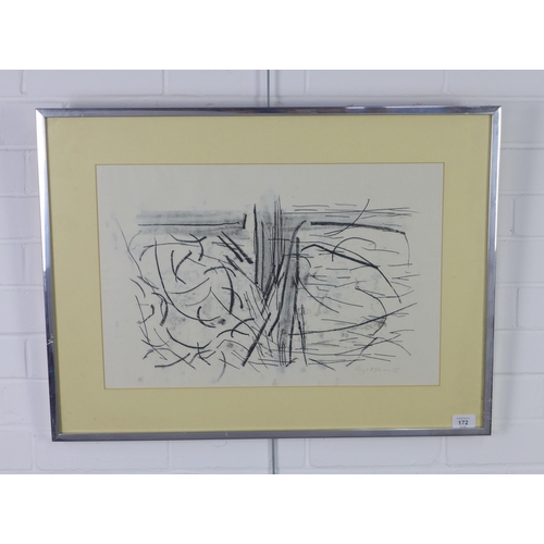 172 - Nerys A Johnson, 'River : Split' monoprint, signed in pencil and dated '75, framed under glass, 53 x... 