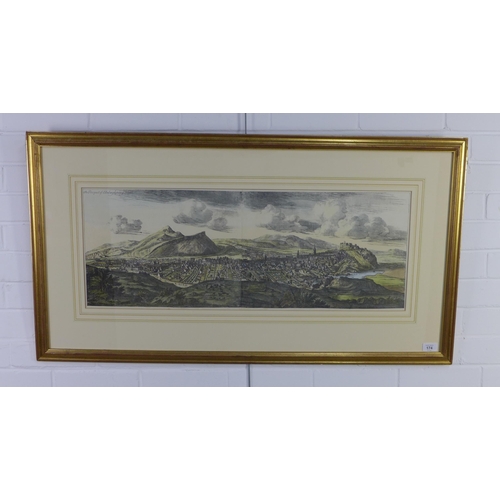 174 - The Prospect of Edinburgh from the North,  coloured print, framed under glass, 80 x 30