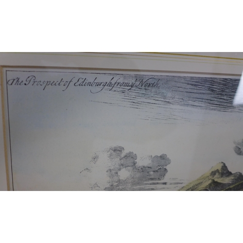 174 - The Prospect of Edinburgh from the North,  coloured print, framed under glass, 80 x 30