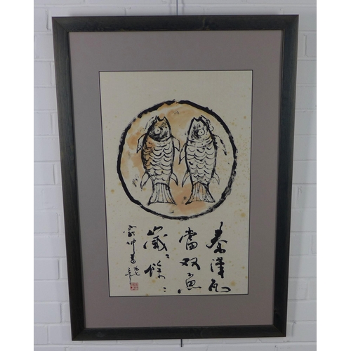 175 - Pair of Japanese prints, both framed but only one with glass, 45 x 70cm (2)