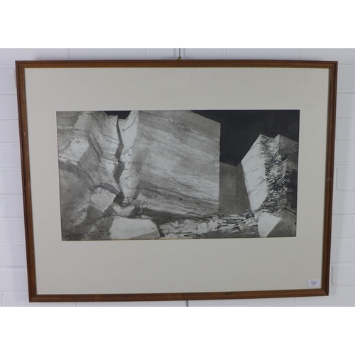 177 - Ian Potts, 'Early morning in the quarries, Carrera, IKtaly', screen print, signed and entitled, fram... 