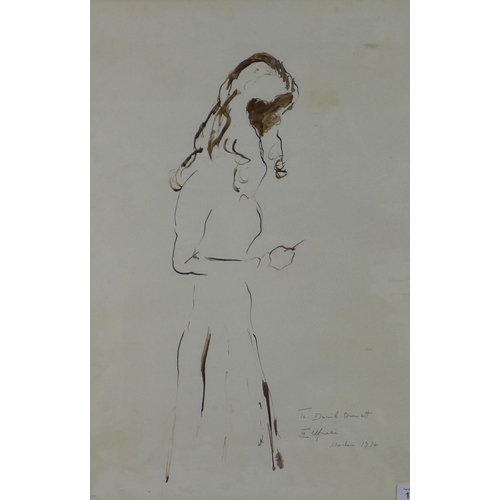 178 - Jane Waller, ink sketch, signed and dated 1974, framed under glass, 41 x 59cm