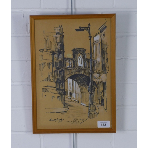 182 - Wendy Wood (Scottish 1892-1981) 'Edinburgh Street', mixed media, signed and framed under glass, 23 x... 