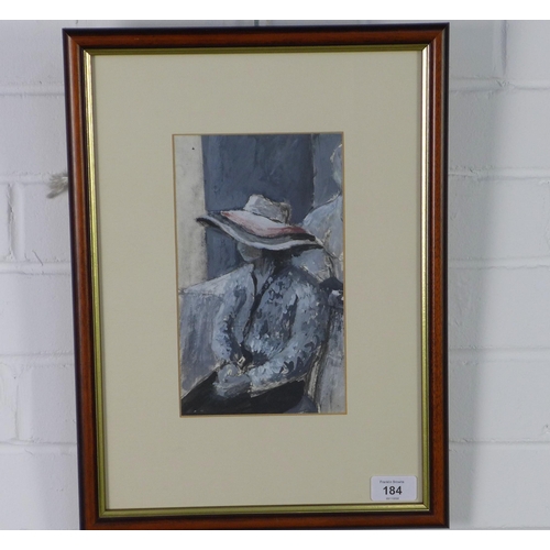 184 - Heather Guthrie (Scottish ) 'Girl in a Hat', ink, acrylic & pastel, framed under glass and labelled ... 