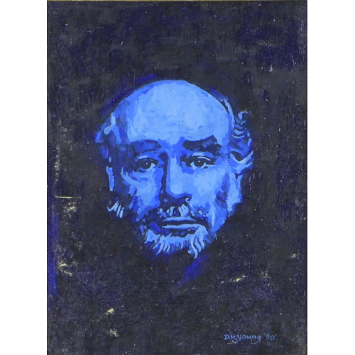 185 - D.H Young, oil on board of a blue head, signed and framed, 25 x 35cm