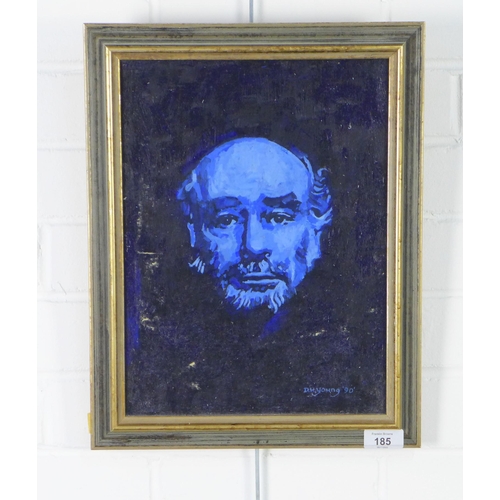 185 - D.H Young, oil on board of a blue head, signed and framed, 25 x 35cm