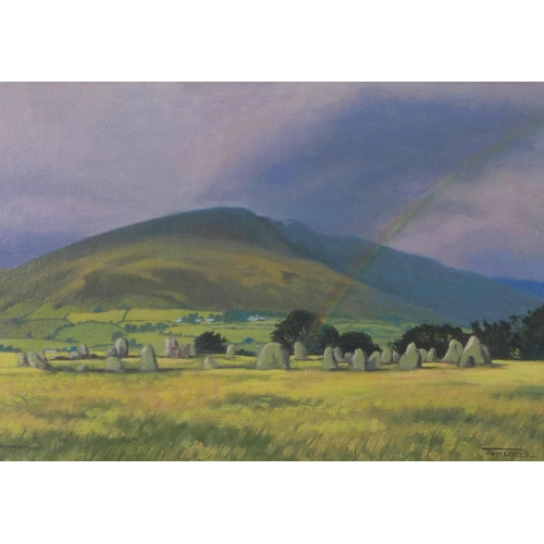 190 - Tom Lamb,  Castlerigg stone circle, Skiddaw or Blencathera, Lake District, oil on board, signed and ... 