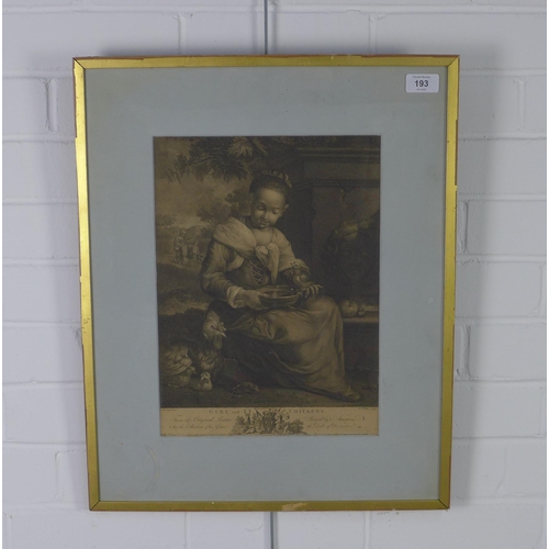 193 - Girl and Chicken, framed print, size overall 45 x 56cm