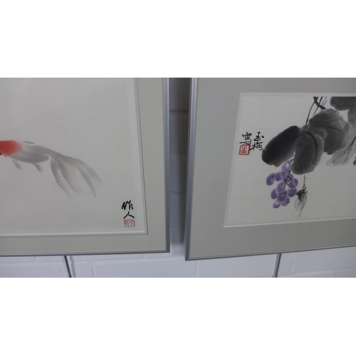 198 - Three Japanese prints, two framed under glass, largest 27 x 57cm (3)