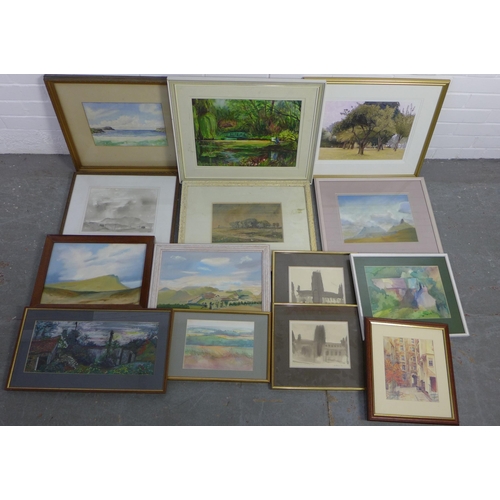 200a - Quantity of artworks to include pastels, watercolours, etc, all framed under glass (a lot)