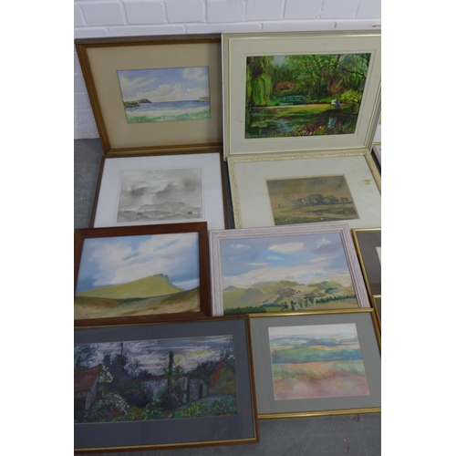 200a - Quantity of artworks to include pastels, watercolours, etc, all framed under glass (a lot)