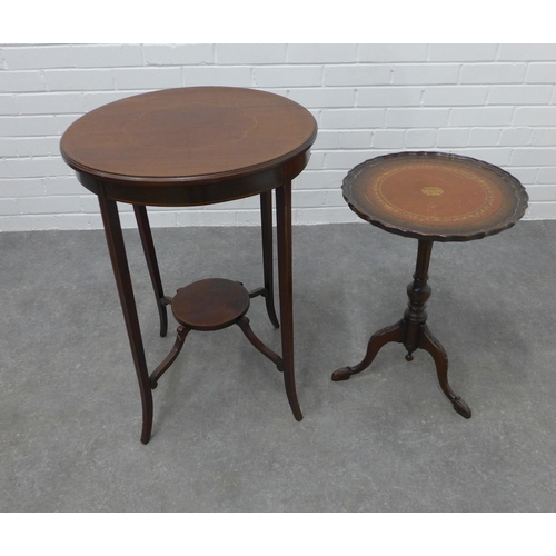 208 - Edwardian mahogany and inlaid occasional table (a/f) together with a pie crust wine table. 72 x 50cm... 