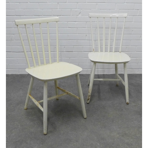 219 - Pair of Danish white painted chairs,  stamped made in Denmark. 82 x 40cm. (2)