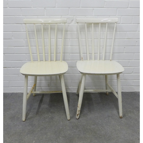 219 - Pair of Danish white painted chairs,  stamped made in Denmark. 82 x 40cm. (2)