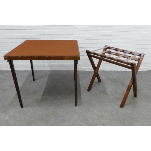 223 - Vono folding card table together with a luggage rack /  stand. 68 x 76cm. (2)