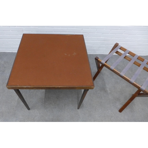 223 - Vono folding card table together with a luggage rack /  stand. 68 x 76cm. (2)