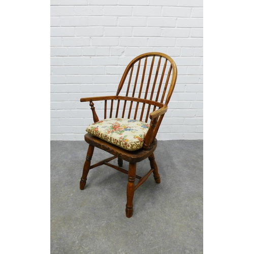 247 - Child's elm and ash Windsor chair with hoop back, solid seat and turned legs & stretcher, with loose... 