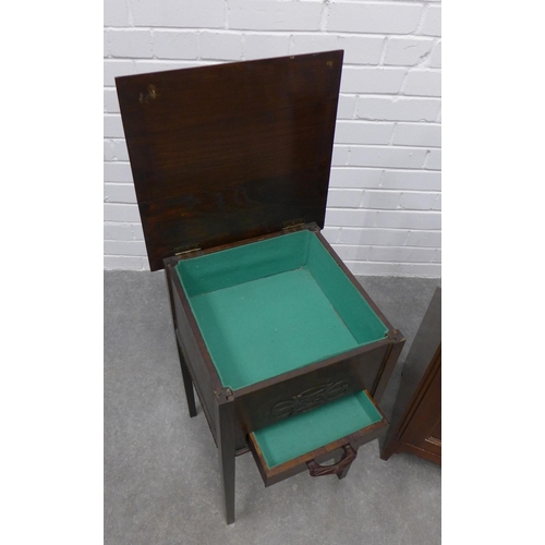 249 - Mahogany pot cupboard together with a small sewing worktable. 77 x 42 x 37cm. (2)