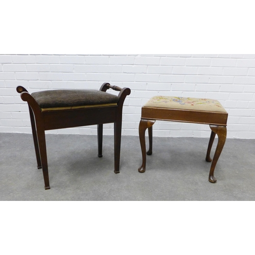 250 - Piano stool (a/f handle loose in top) together with a mahogany stool. 58 x 63 x 37cm. (2)