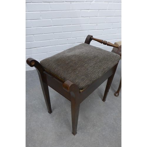 250 - Piano stool (a/f handle loose in top) together with a mahogany stool. 58 x 63 x 37cm. (2)