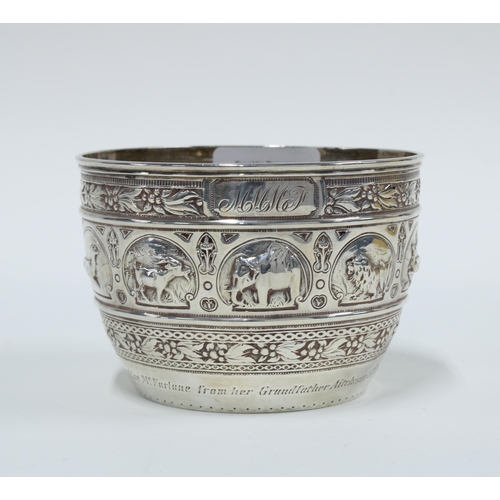 26 - Hamilton & Inches silver christening bowl, Edinburgh 1898, with repoussé animal panels and floral bo... 