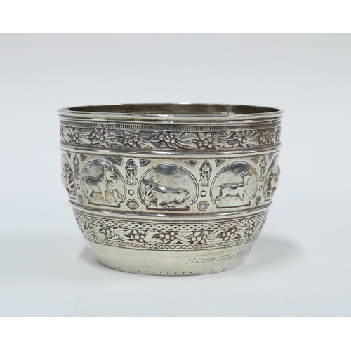 26 - Hamilton & Inches silver christening bowl, Edinburgh 1898, with repoussé animal panels and floral bo... 