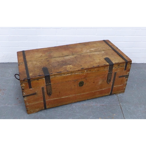 268 - An iron bound bound trunk with handles, a/f 39 x 96 x 47cm