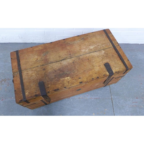 268 - An iron bound bound trunk with handles, a/f 39 x 96 x 47cm