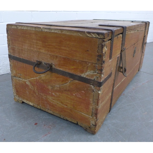 268 - An iron bound bound trunk with handles, a/f 39 x 96 x 47cm