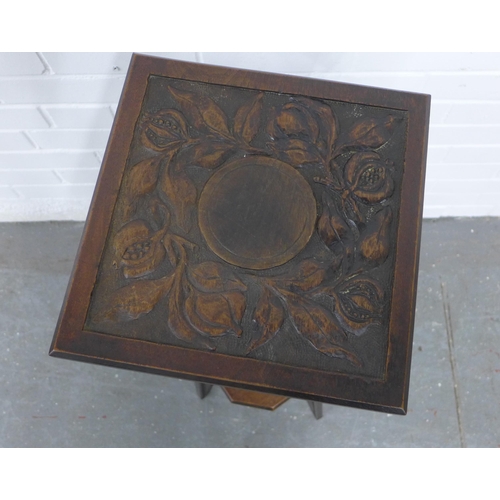 269 - Two-tier occasional table with pomegranate carving, 86 x 30 x 30cm