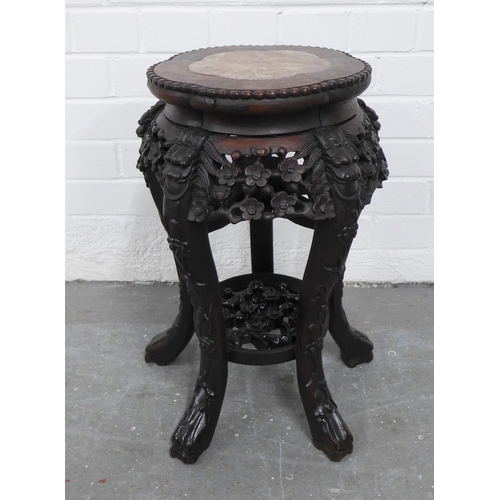 271 - Chinese jardiniere table with inset rouge marble/ hardstone top and with blossom carving, 50 x 34 cm