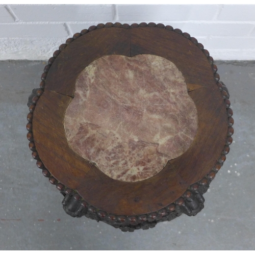 271 - Chinese jardiniere table with inset rouge marble/ hardstone top and with blossom carving, 50 x 34 cm