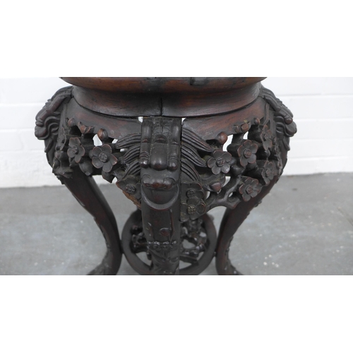 271 - Chinese jardiniere table with inset rouge marble/ hardstone top and with blossom carving, 50 x 34 cm