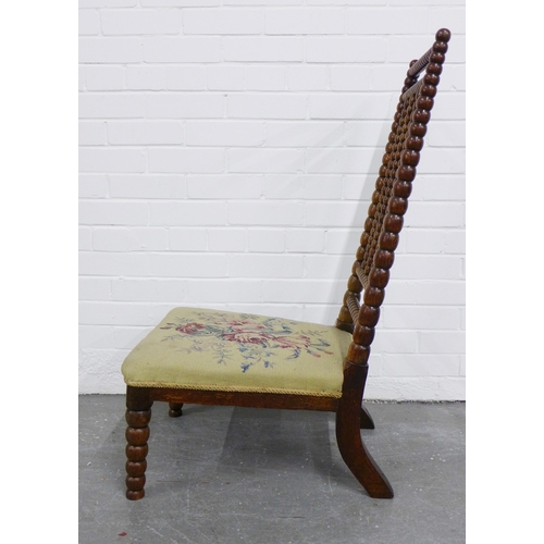 272 - 19th century bobbin spindle back chair, with bobbin turned front legs and floral upholstery, likely ... 