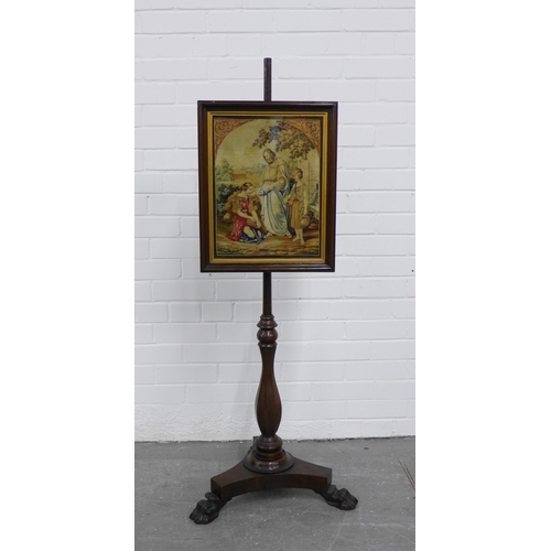 273 - 19th century rosewood polescreen with figural tapestry panel, 126 x 37cm